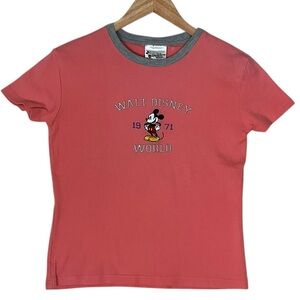vtg DISNEY sz Small Jrs T Shirt Embossed Letters 100% Cotton Coral Grey